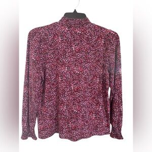 J.Jill size Medium Floral Long Sleeve Top smocked cuff/neck pink red